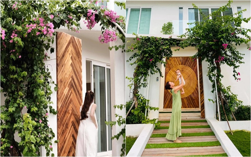 Biệt thự của Hồ Ngọc Hà - Kim Lý trị giá 30 tỷ, trước cổng nhà có dàn hoa giấy rất đẹp. Ảnh: Facebook