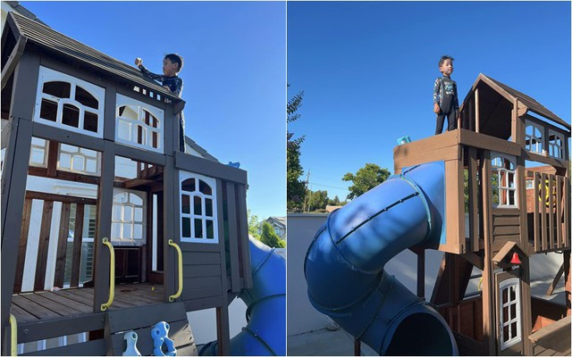 Sân chơi trong biệt thự của Phạm Hương chẳng khác nào công viên cho các con vui đùa. Nguồn ảnh: FBNV