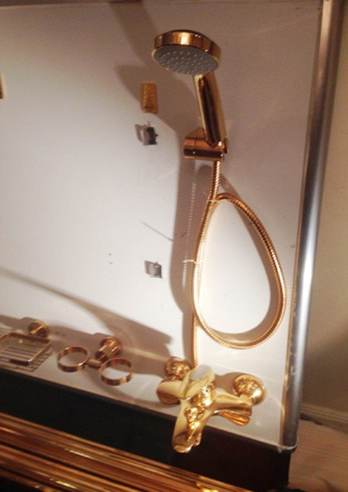 Một đại gia Hà Nội từng gây xôn xao dư luận khi bỏ ra 140 cây vàng để dát vàng cho cả toilet căn hộ. Ảnh: Người đưa tin