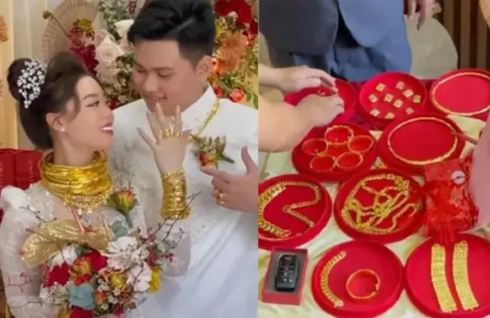 Cặp đôi Hậu Giang gây choáng vì được tặng 1kg vàng, sổ đỏ, tiền mặt. Ảnh: Facebook