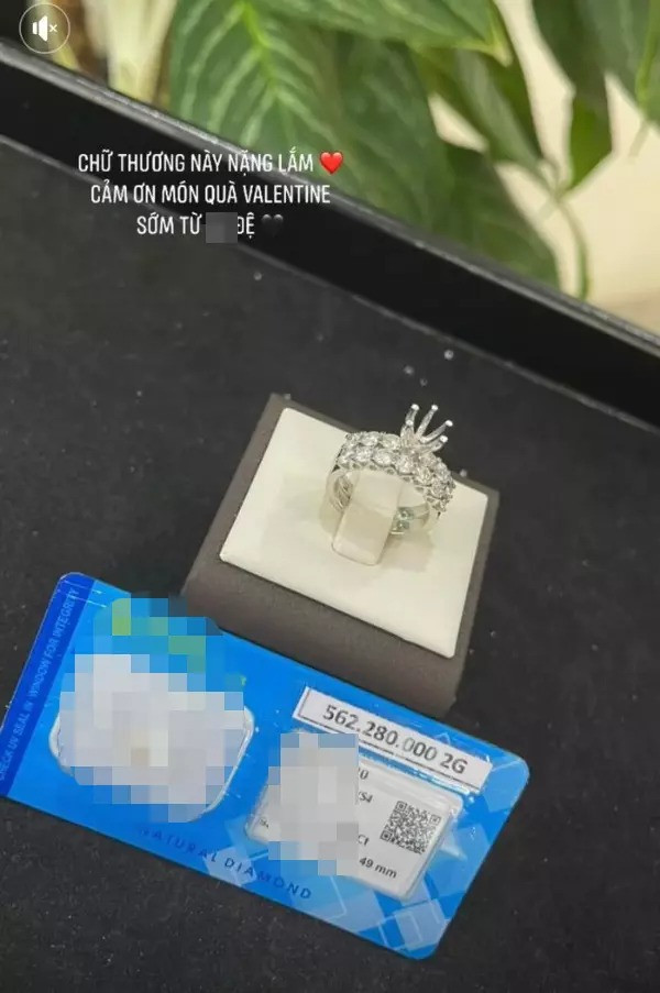 Nhẫn kim cương gần 600 triệu Bà Nhân Vlog được chồng tặng dịp Valentine. Ảnh chụp màn hình