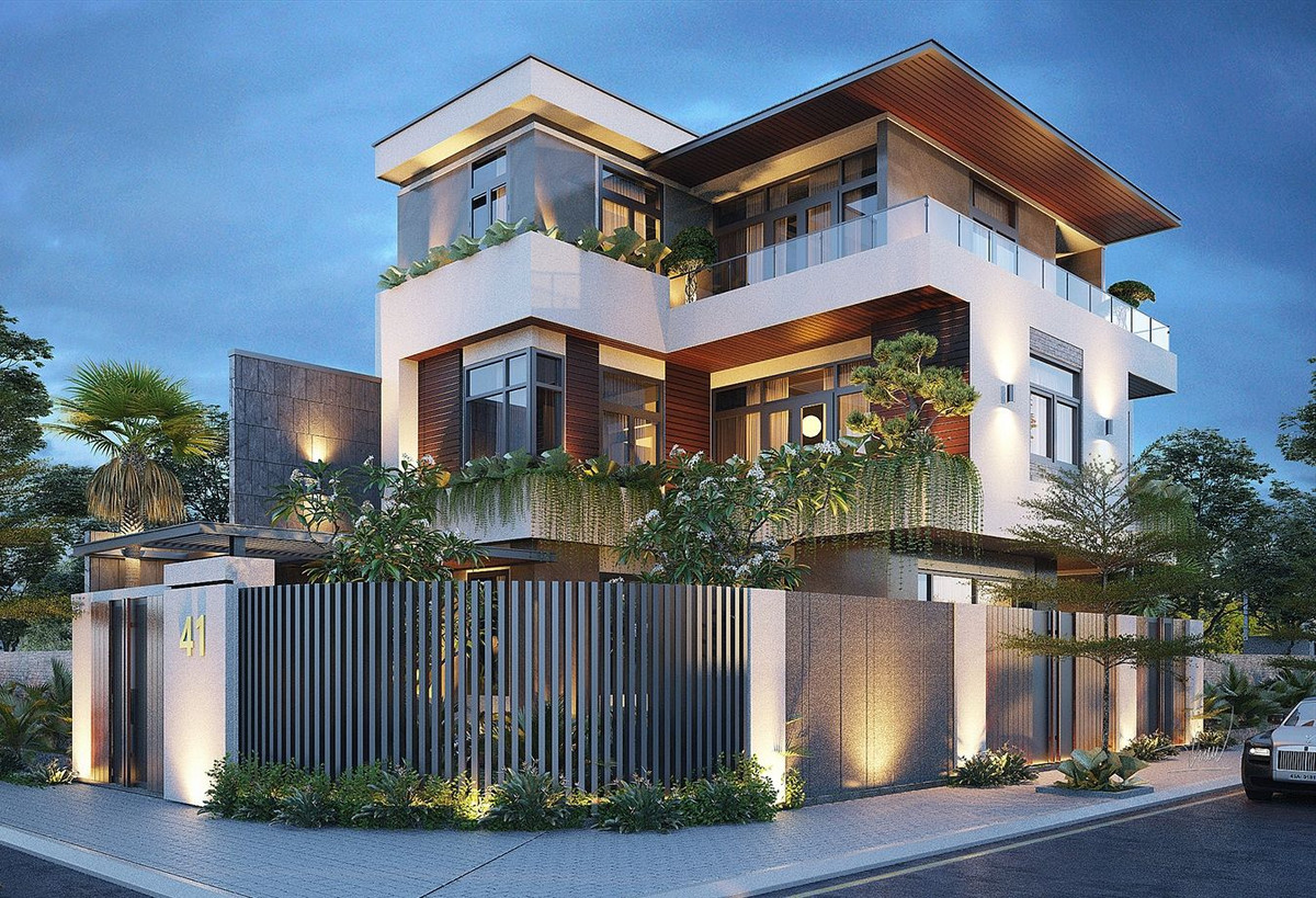 Nhà 3 tầng hiện đại gây ấn tượng với vẻ ngoài phóng khoáng, có sân phơi rộng. Thiết kế này phù hợp với gia chủ yêu thích lối kiến trúc đơn giản. Ảnh: Xaynhanhanh