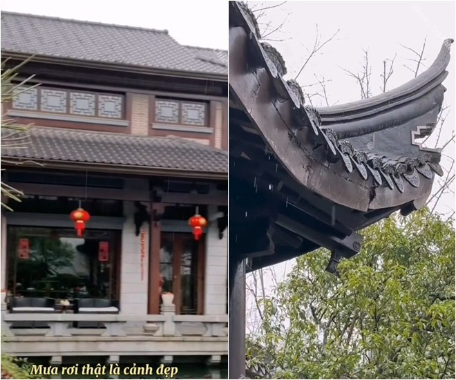 Khắp hành lang và trước cửa phòng treo lồng đèn, gợi cảm giác như cung đình.