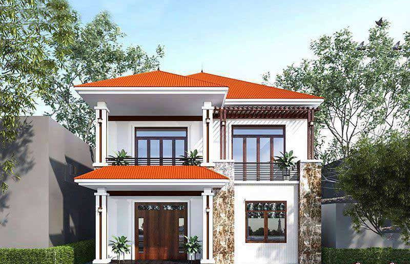 Nhà phố 2 tầng mái ngói là sự đan xen giữa nét truyền thống và hiện đại. Với độ bền của mái ngói, căn nhà có thể chịu nắng, chịu mưa, cách nhiệt tốt, giảm tiếng ồn… phù hợp với khí hậu Việt Nam. Ảnh: Muaban