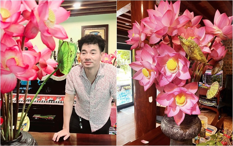 Mới đây, nghệ sĩ Xuân Bắc khoe bình sen cắm trong nhà đẹp và thanh tao khiến nhiều khán giả trầm trồ. Ảnh: FBNV