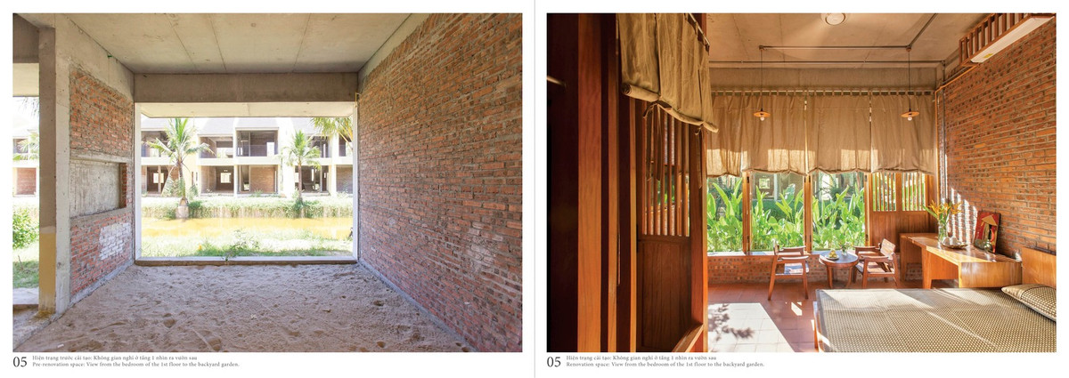 Các bức tường được sửa chữa, cải tạo để phục vụ nơi ở mới mà không cần sơn, trát thêm.