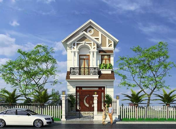 Ngoài mái thái, mẫu nhà 2 tầng còn gây ấn tượng với ban công được trang trí bằng sắt mỹ thuật tinh tế. Ảnh: Wedo