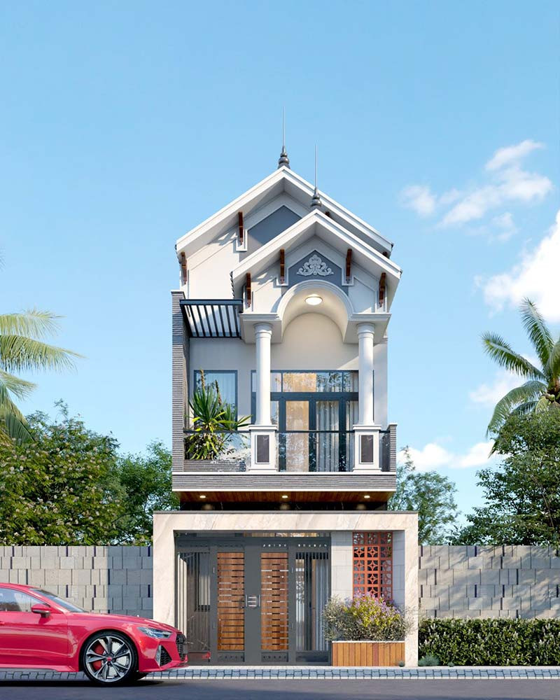 Nhà có kết cấu hiện đại và thiết kế kiểu mái thái góp phần đem lại vẻ đẹp sang trọng. Ảnh: Thietkenoithatatz