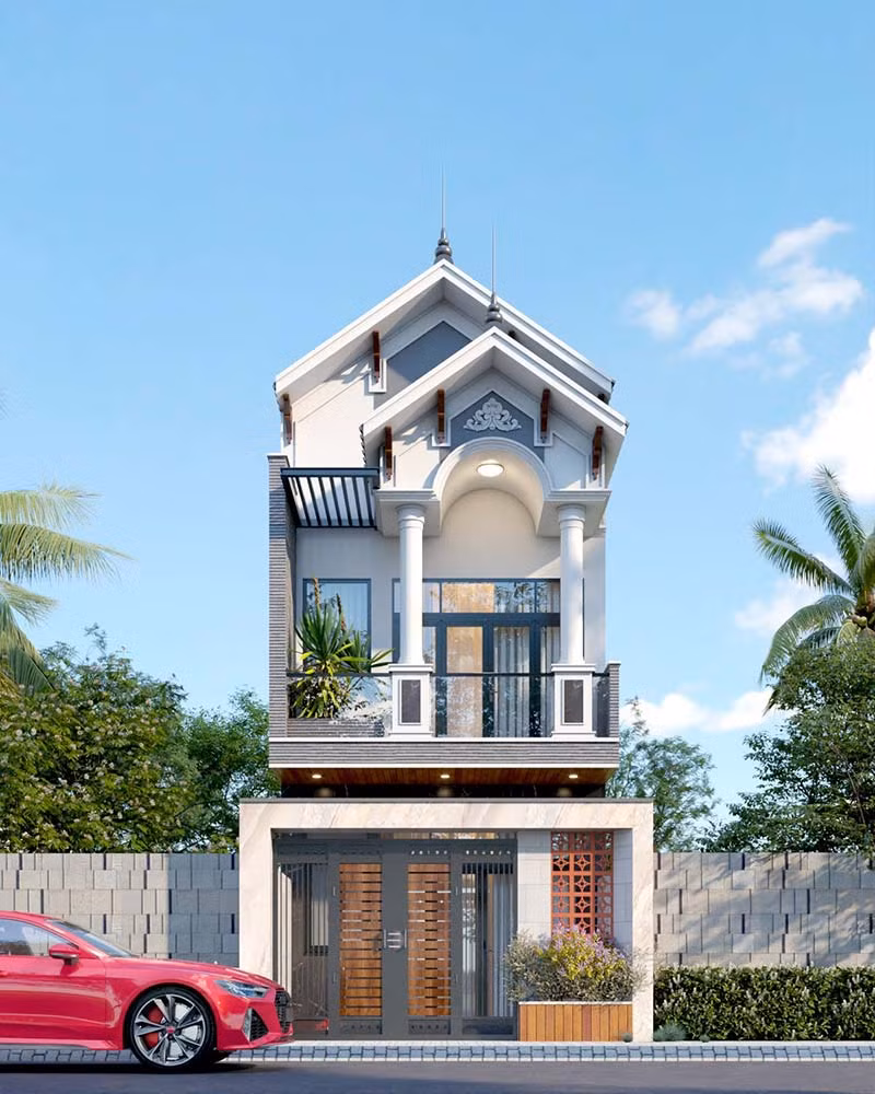 Nhà có kết cấu hiện đại và thiết kế kiểu mái thái góp phần đem lại vẻ đẹp sang trọng. Ảnh: Thietkenoithatatz