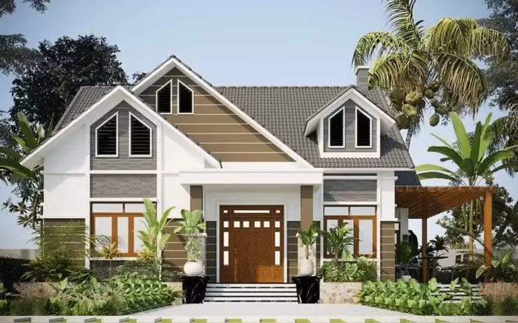 Mẫu nhà mái thái tiện nghi, trang trí nhiều tiểu cảnh cây xanh giúp không khí thêm tươi mát. Ảnh: Internet