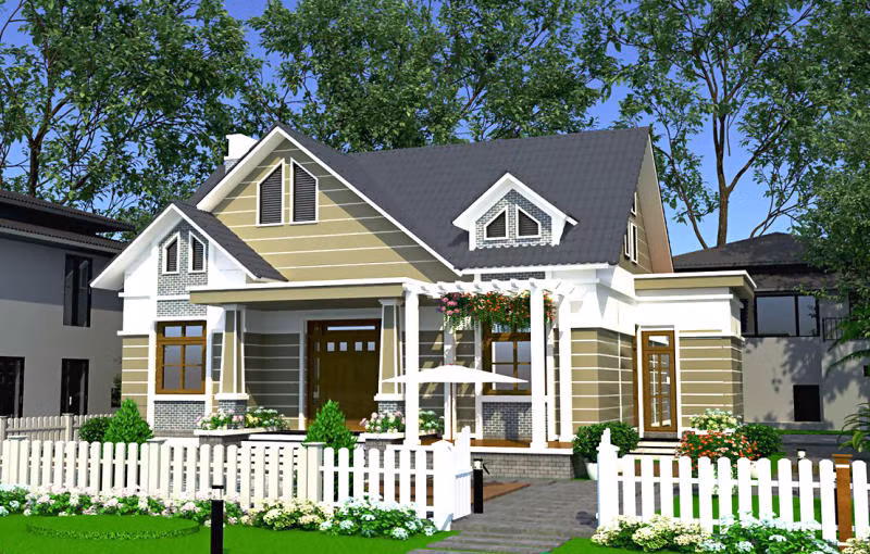 Nhà cấp 4 mái thái 3 phòng ngủ với nhiều chi tiết nhỏ, đòi hỏi sự tỉ mỉ và chăm chút kỹ lưỡng từ khâu thiết kế đến thi công. Ảnh: Kienthietviet