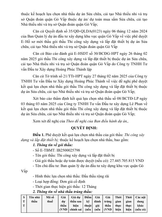 TP HCM: Chọn xong nhà thầu thi công gói xây lắp hơn 27 tỷ tại Gò Vấp - Hình 2 TP HCM: Chon xong nha thau thi cong goi xay lap hon 27 ty tai Go Vap-Hinh-2