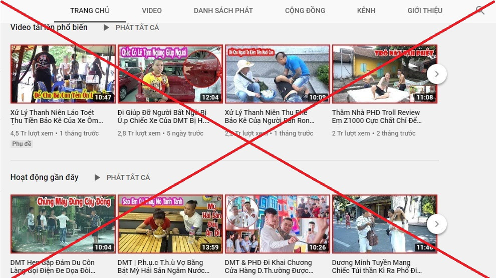  Dương Minh Tuyền ra clip bạo lực: Ngày 4/4/2019, kênh video của "giang hồ mạng" Dương Minh Tuyền bị YouTube hạ xuống do "vi phạm nhiều lần hoặc vi phạm nghiêm trọng chính sách của YouTube về bạo lực". Tại đây, "giang hồ mạng" làm video có nội dung phản cảm, bạo lực, mô tả đời sống giang hồ với các hình ảnh gây gổ, đánh nhau. 