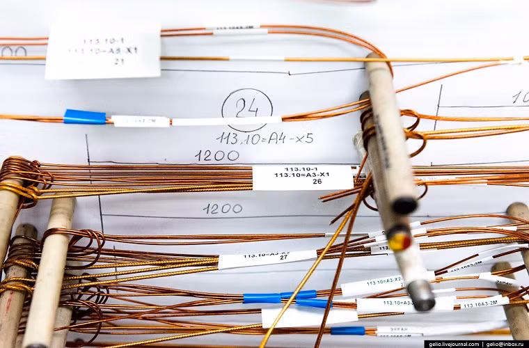 Có một thông tin khá thú vị là tổng chiều dài dây dẫn được sử dụng trên một chiếc máy bay IL-96 có thể lên đến 345km. Để so sánh thì khoảng cách từ nhà máy Voronezh đến thủ đô Moscow chỉ khoảng 463km. Nguồn ảnh: Gelio.