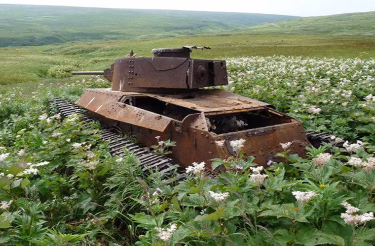 Chiếc xe tăng Type 97 của quân đội Nhật Bản nằm lại tại quần đảo Shimsu, Nga.