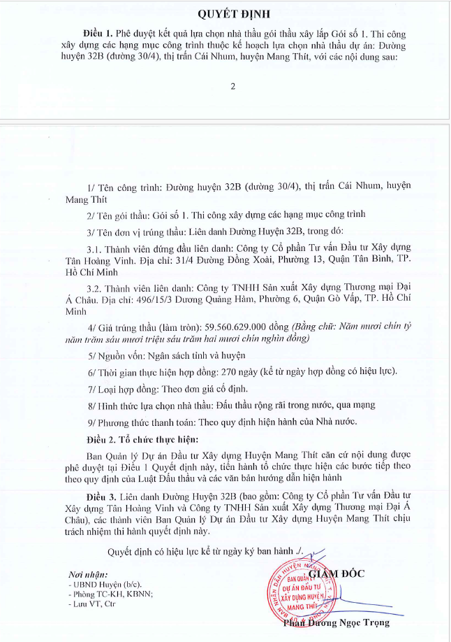 Vinh Long: Goi thau lam duong hon 59 ty o Cai Nhum da co chu