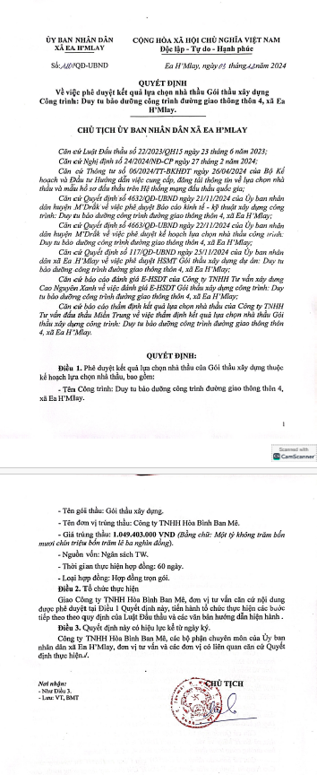 Đắk Lắk: Cty Hòa Bình Ban Mê, 2 ngày trúng 4 gói thầu tại huyện M'ĐrắK Dak Lak: Cty Hoa Binh Ban Me, 2 ngay trung 4 goi thau tai huyen M'DraK