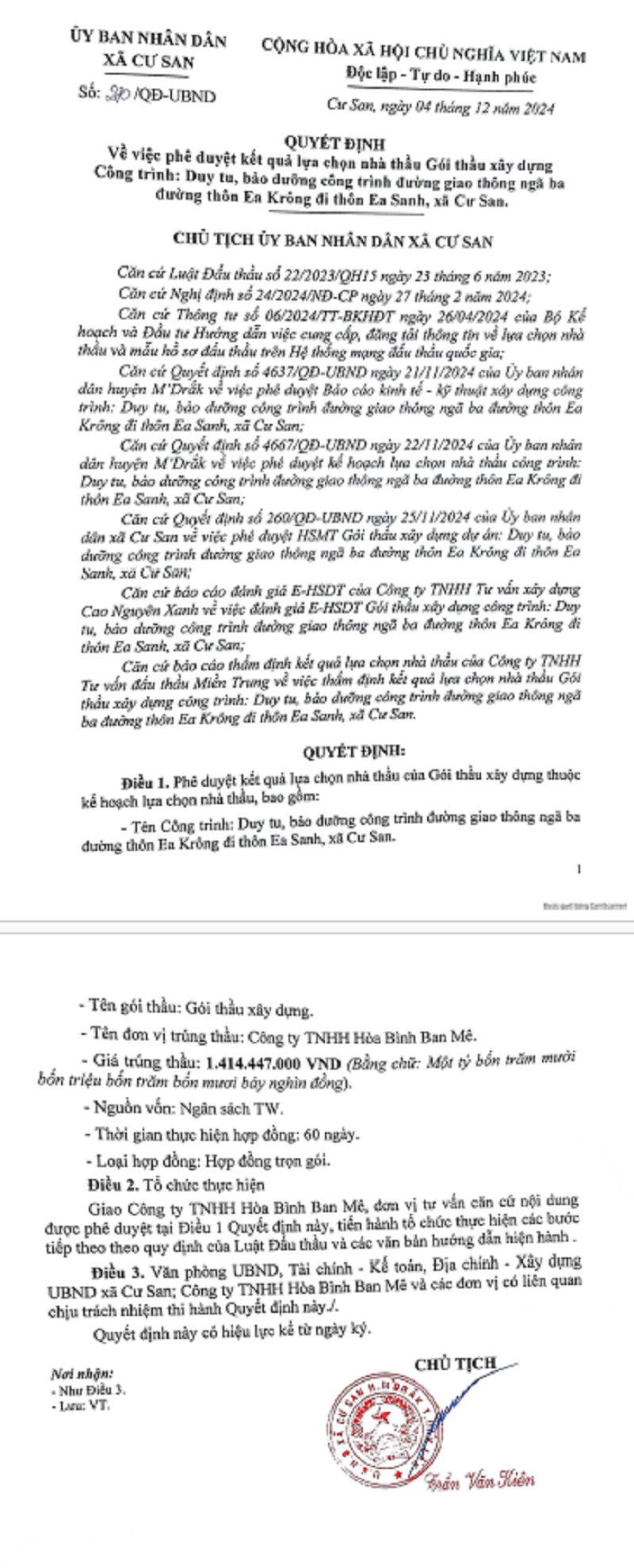 Đắk Lắk: Cty Hòa Bình Ban Mê, 2 ngày trúng 4 gói thầu tại huyện M'ĐrắK - Hình 4 Dak Lak: Cty Hoa Binh Ban Me, 2 ngay trung 4 goi thau tai huyen M'DraK-Hinh-4