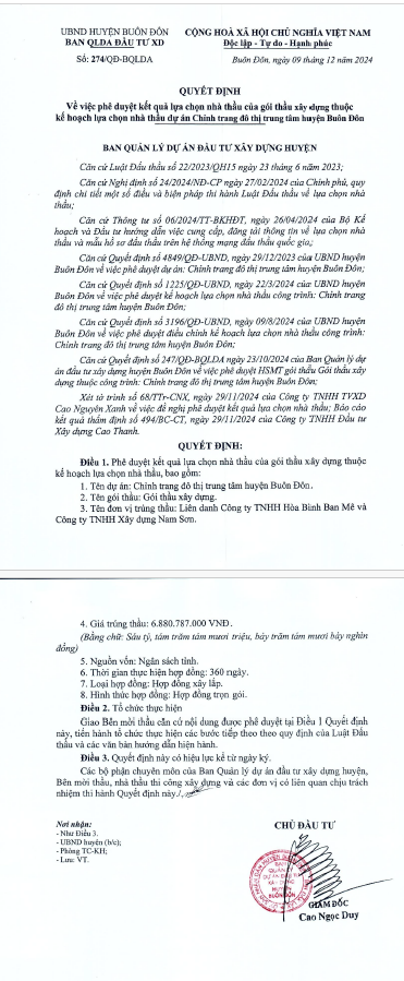 Đắk Lắk: “Lộ diện” nhà thầu trúng gói chỉnh trang đô thị huyện Buôn Đôn Dak Lak: “Lo dien” nha thau trung goi chinh trang do thi huyen Buon Don