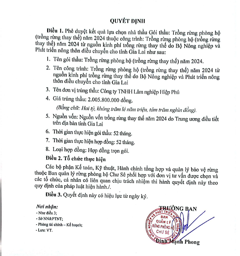 Gia Lai: Cong ty Hiep Phu trung goi thau trong rung phong ho hon 2 ty