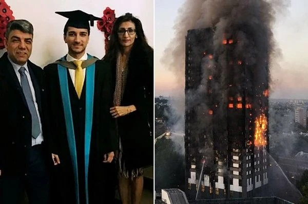 Shekeb Neda (24 tuổi) là sinh viên tốt nghiệp đại học Kingston, Anh. Để thoát khỏi đám cháy, anh vòng 2 tay mẹ để ôm chặt lấy cổ mình rồi cõng bà từ tầng 24 xuống. Shekeb Neda và mẹ cuối cùng đã sống sót và hồi phục trong bệnh viện, nhưng cha của anh - ông Mohamed bị mất tích trong đám cháy.