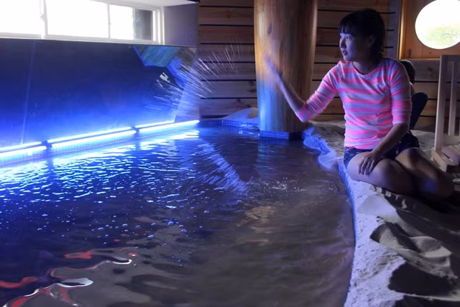 Ngoài đem cát biển về phố, quán cà phê bãi biển còn xây cả một hồ nước có máy tạo những cơn sóng nhỏ. Âm nhạc của quán là tiếng sóng biển rì rào và tiếng chim hải âu .