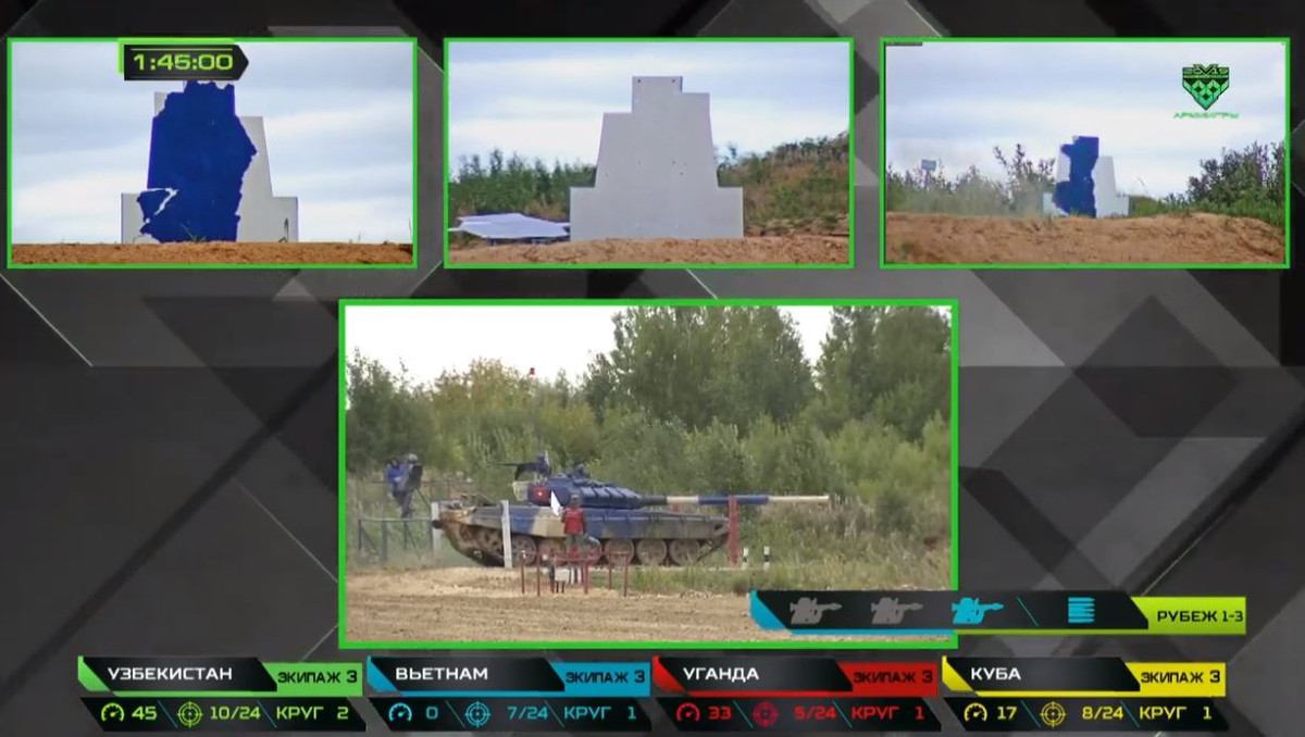 Ba kíp xe tăng Việt Nam bắn trúng 7/9 bia mục tiêu cự ly 700m bằng súng máy PKT 7,62mm. Trong đó, kíp 1 và 3 bắn trúng 100% các bia “bộ binh”. Nguồn ảnh: Tzvezda