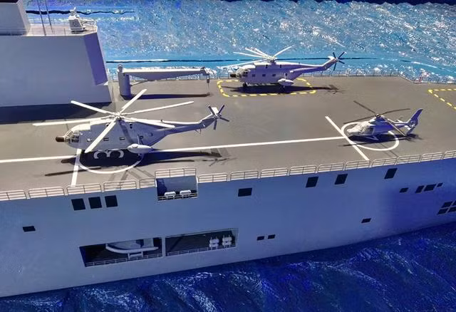 Tuy nhiên, Trung Quốc sẽ khó có thể làm được máy bay có khả năng cất hạ cánh thẳng đứng như F-35B hay AV-8B, nên tàu đổ bộ chỉ mang theo trực thăng Z-8 hoặc Z-9. Nguồn ảnh: Dambiev