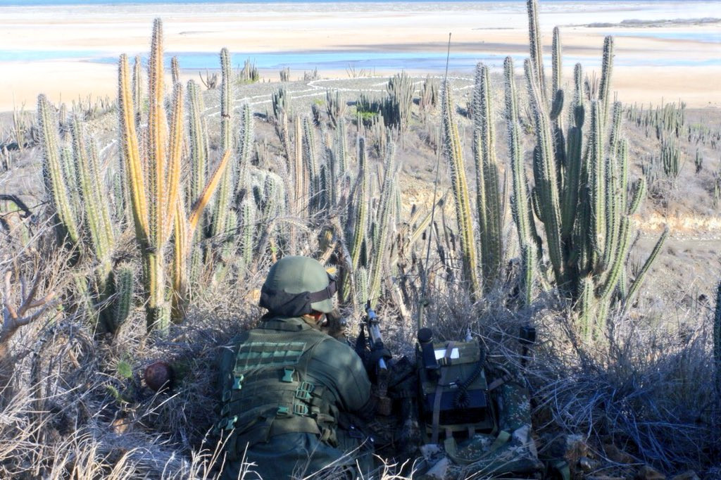 Một binh sĩ canh giữ và hỗ trợ trực thăng hạ cánh ở địa hình phức tạp. Nguồn ảnh: bmpd