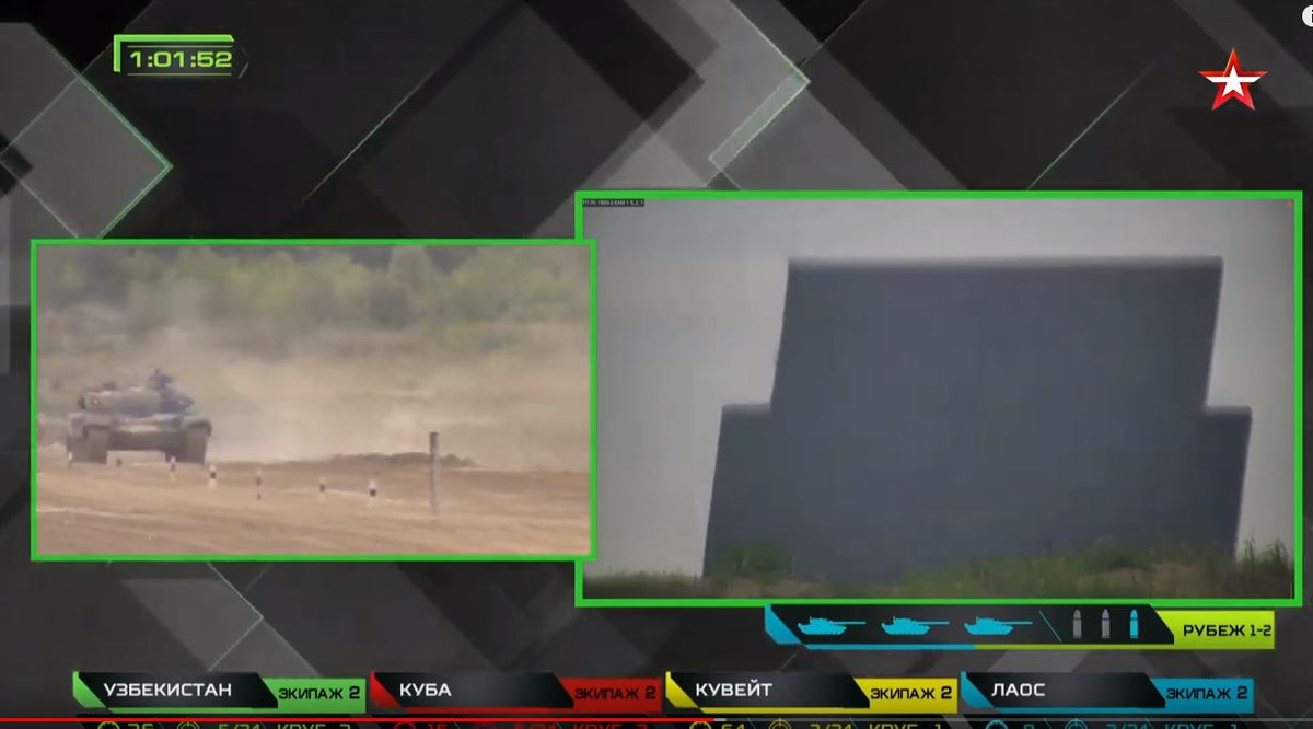 Theo đó, trong bài bắn 3 mục tiêu “xe tăng” bằng pháo 125mm, không hiểu vì lý do gì kíp lái số 2 đội Lào đã để tháp pháo quay lung tung. Nguồn ảnh: Tzvezda