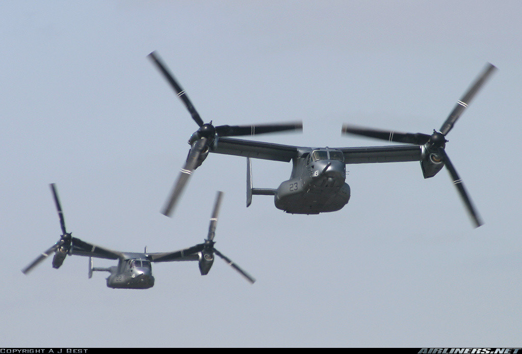 Hiện nay, Boeing đã và đang sản xuất hơn 500 chiếc V-22 gồm: 360 MV-22 cho Thủy quân Lục chiến Mỹ; 54 CV-22 cho Không quân Mỹ, 48 CMV-22 cho Hải quân Mỹ và 17 MV-22 cho Lực lượng Phòng vệ Nhật Bản (JSDF). Dù đạt con số tương đối lớn, nhưng vị giám đốc tiếp thị chương trình V-22 thừa nhận là tốc độ xuất khẩu đến nay là quá đáng thất vọng. Nguồn ảnh: Airliners.net