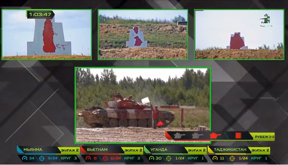 Hai kíp lái còn lại của đội tuyển xe tăng Việt Nam thi đấu khá tốt, đặc biệt trong các phần thi bắn, kíp số 2 vẫn xuất sắc bắn hạ cả 3 mục tiêu bộ binh bằng súng máy PKT 7,62mm. Nguồn ảnh: Tzvezda