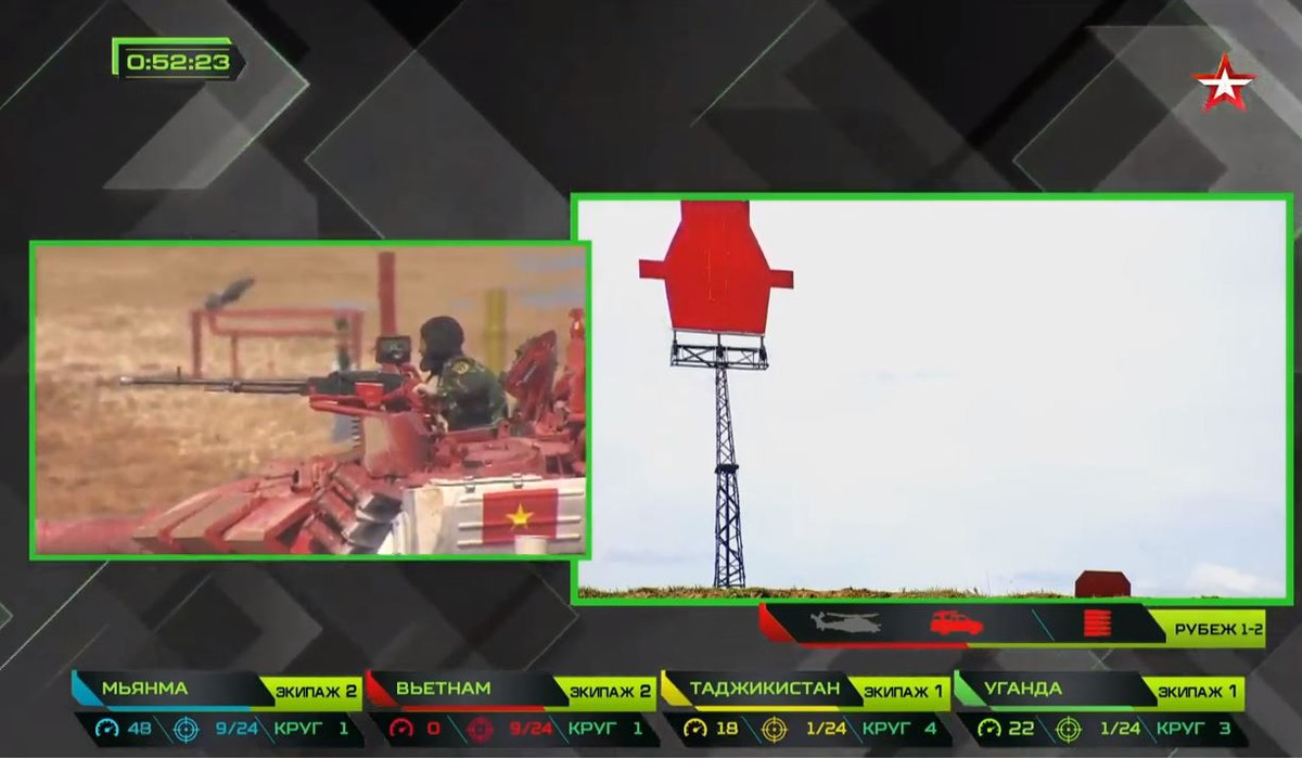 Kíp lái số 2 bắn hạ thành công một trong hai bia dùng súng máy 12,7mm NSV cự ly 900m. Nguồn ảnh: Tzvezda