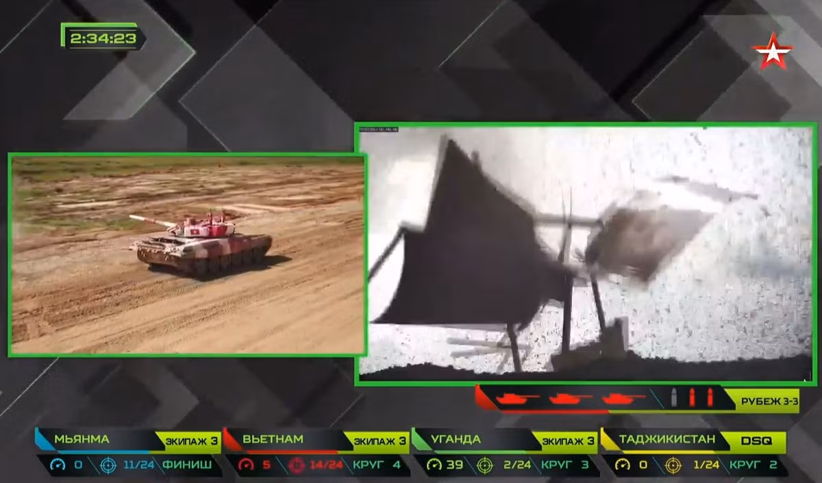 Trong ảnh, phát bắn không trúng đích nhưng xé toang tấm bia mục tiêu “xe tăng” của kíp Việt Nam 2. Nguồn ảnh: Tzvezda