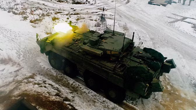 Cấu hình hiện tại của xe chiến đấu bộ binh K-17 Boomerang là lắp module tháp pháo Bumerang-BM với pháo 30mm và tên lửa chống tăng Kornet-EM. Nguồn ảnh: TV channel "Star