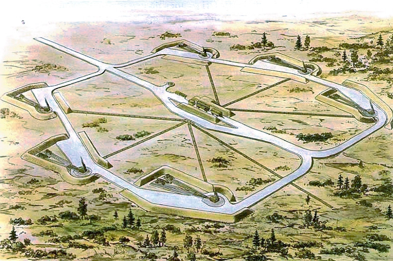 Bố phòng trận địa S-200 với đài 5N62 nằm giữa, xung quanh là 6 bệ phóng tên lửa. Nguồn ảnh: Wikipedia