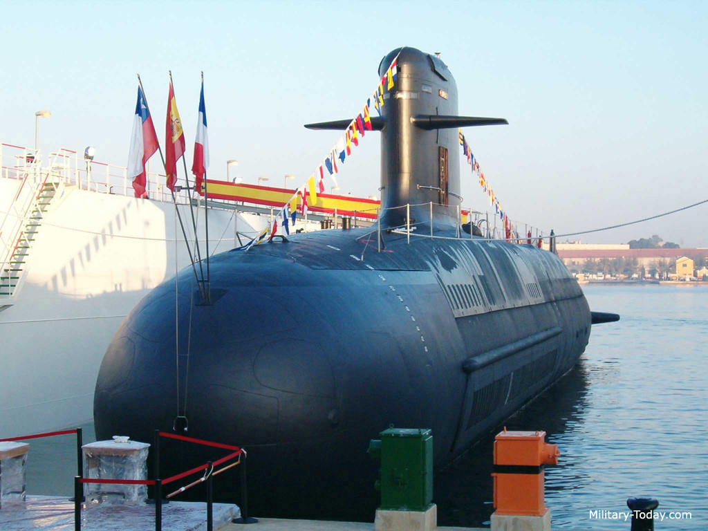 Scorpene là thiết kế tàu ngầm tấn công chạy động cơ điện - diesel do Tập đoàn DCNS Pháp liên doanh với công ty Navantia của Tây Ban Nha hợp tác thiết kế, sản xuất cho thị trường xuất khẩu. Ước tính, từ 1999 tới nay họ đã sản xuất 8 chiếc cho 4 quốc gia, tương lai sẽ tăng lên đến 19 chiếc với các hợp đồng "khủng" chuyển giao giấy phép sản xuất, linh kiện phụ tùng cho Ấn Độ chế tạo trong nước. Nguồn ảnh: Military-Today