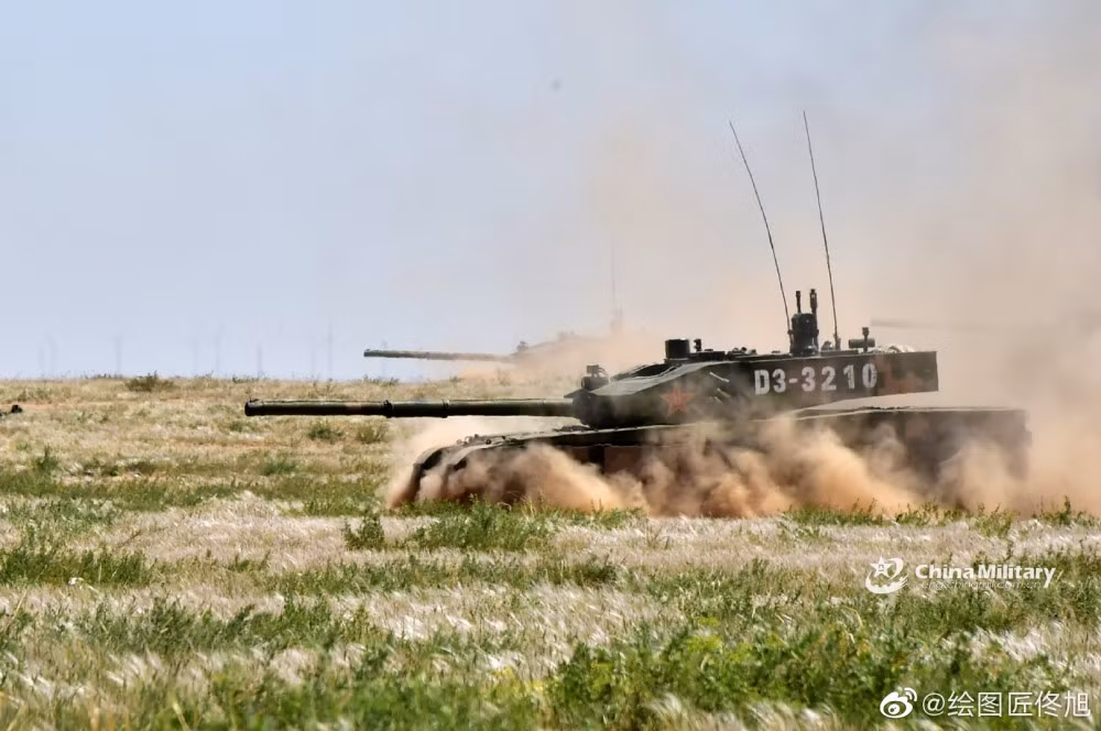 Trong khuôn khổ tập trận, Cụm tập đoàn quân 76 triển khai nhiều loại vũ khí khí tài mới và hiện đại nhất bao gồm xe tăng chủ lực Type 99, UAV, tên lửa chống tăng, pháo phản lực phóng loạt… Nguồn ảnh: CCTV