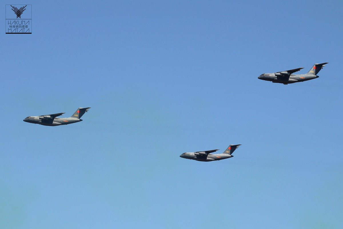 Biên đội máy bay vận tải hạng nặng Y-20 do Trung Quốc tự phát triển. Ảnh: HAKUN