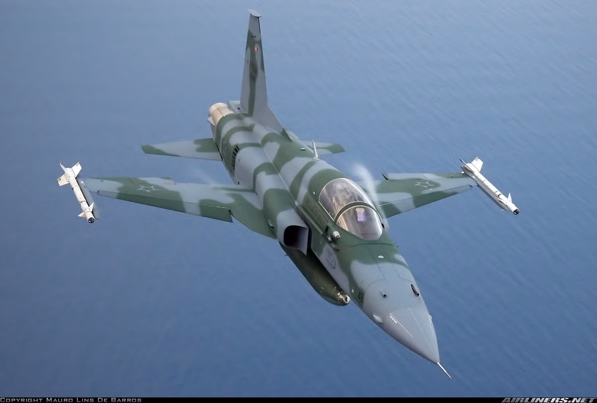 F-5 mang được khá ít vũ khí chỉ bao gồm khoảng 3,2 tấn gồm 4 tên lửa không đối không hoặc hai quả kết hợp với việc treo tên lửa không đối đất Maverick hoặc bom hay rocket. Nhìn chung là bộ vũ khí của nó “hơi ít” so với các mẫu tiêm kích Mỹ giai đoạn chiến tranh Việt Nam và cả sau này. Nguồn ảnh: Airliner.net