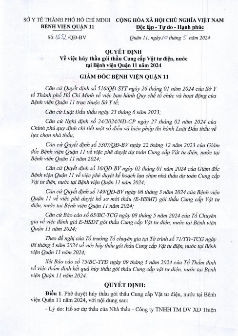 TPHCM: Gói thầu cung cấp vật tư tại BV Quận 11 liên tục bị hủy? - Hình 2 TPHCM: Goi thau cung cap vat tu tai BV Quan 11 lien tuc bi huy?-Hinh-2