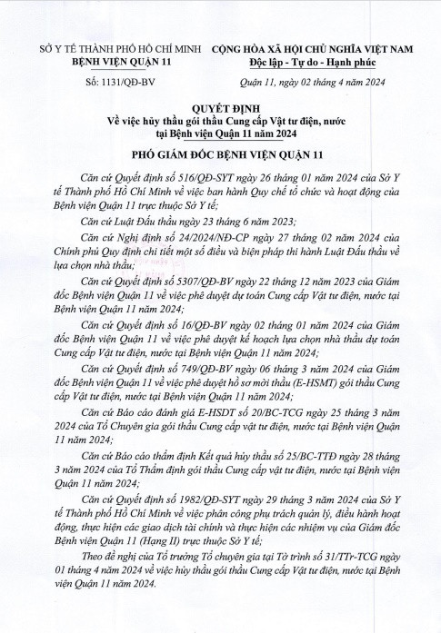 TPHCM: Gói thầu cung cấp vật tư tại BV Quận 11 liên tục bị hủy? - Hình 4 TPHCM: Goi thau cung cap vat tu tai BV Quan 11 lien tuc bi huy?-Hinh-4