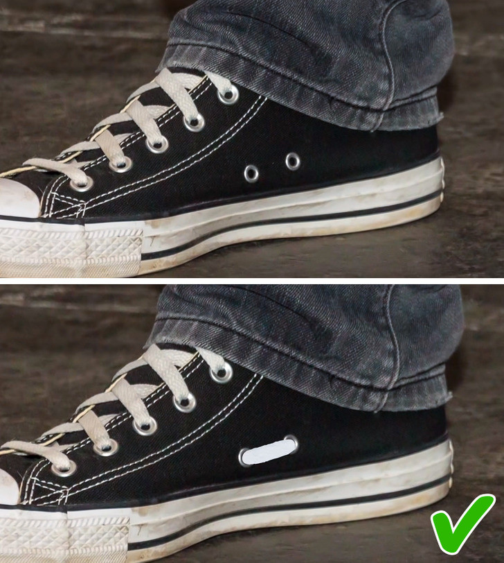 4. Các lỗ phía dưới trên giày thể thao Converse được thiết kế để bạn có thể luồn dây buộc qua chúng.