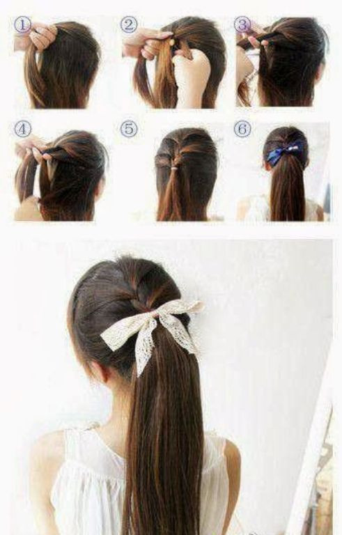 Tóc tết đỉnh đầu kết hợp buộc đuôi ngựa điệu đà. Tết tóc nửa đỉnh đầu, sau đó buộc đuôi ngựa nửa đầu và tạo điểm nhấn điệu đà bằng cách buộc tóc hình nơ.