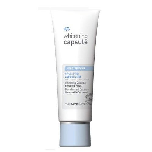 Mặt nạ ngủ Whitening Capsule Sleeping Mask The Face Shop. Mặt nạ ngủ dưỡng trắng với công nghệ mới và dưỡng chất cô đặc có khả năng phục hồi các hắc tố melanine trên da giúp mờ thâm nám hiệu quả. Chiết xuất từ trà trắng có tác dụng giữ ẩm và làm sáng da một cách hiệu quả.