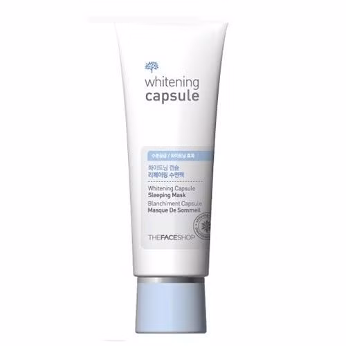 Mặt nạ ngủ Whitening Capsule Sleeping Mask The Face Shop. Mặt nạ ngủ dưỡng trắng với công nghệ mới và dưỡng chất cô đặc có khả năng phục hồi các hắc tố melanine trên da giúp mờ thâm nám hiệu quả. Chiết xuất từ trà trắng có tác dụng giữ ẩm và làm sáng da một cách hiệu quả.