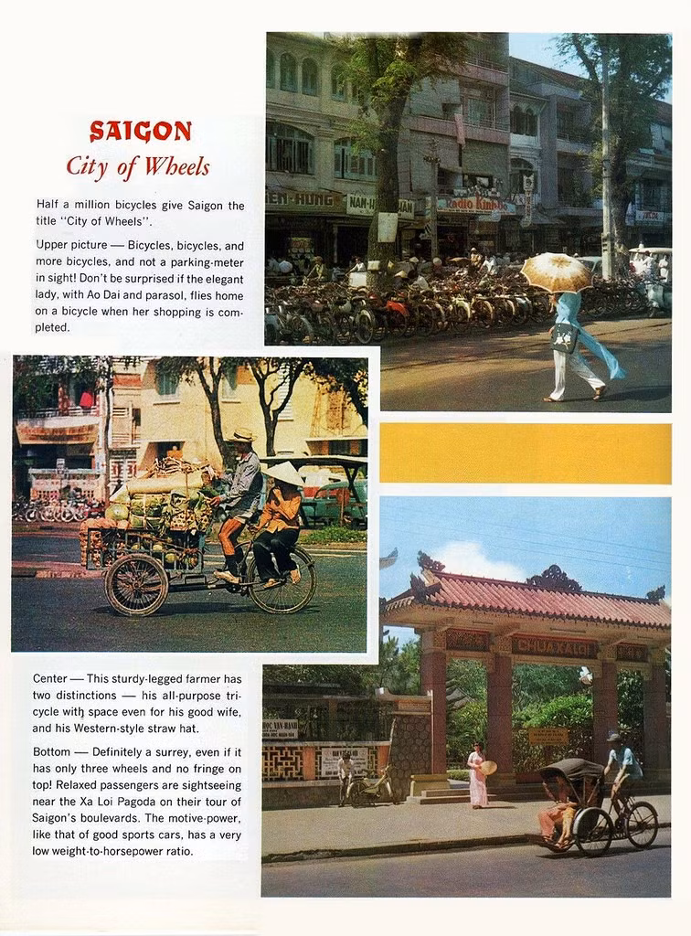 Bài "Sài Gòn, thành phố của những bánh xe" nói về sự đa dạng và phổ biến của các chủng loại xe thô sơ ở Sài Gòn.