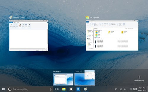  14. Giao diện tổng thể tốt hơn. Bạn có thể đóng một desktop bằng cách nhấn vào nút “X” ở góc trên bên phải của hình thu nhỏ của nó. Bạn có thể chuyển một chương trình từ desktop này sang desktop khác đơn giản bằng động tác nhấn vào hình thu nhỏ của chương trình, kéo và thả vào hình thu nhỏ của desktop nơi bạn muốn đưa sang.