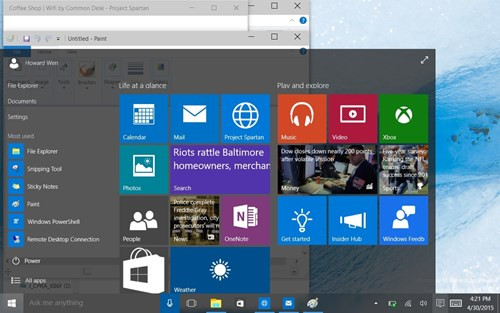  7. Các thiết lập giao diện Start. Nếu tắt chế độ Tablet, một nút mũi tên hai chiều xuất hiện tại góc trên bên phải của Start Screen, khi nhấn vào đó Start Screen sẽ thu nhỏ lại chuyển thành giao diện mới Start Menu.