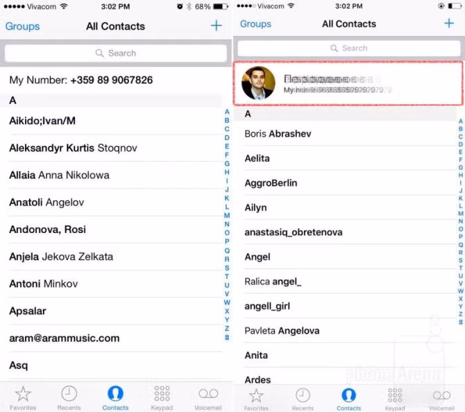  13. Biểu tượng cá nhân. Ứng dụng Danh bạ sẽ hiển thị ảnh cá nhân của bạn thay cho dòng chữ "My Number" cũ. Đây chỉ là một thay đổi nhỏ về mặt giao diện.